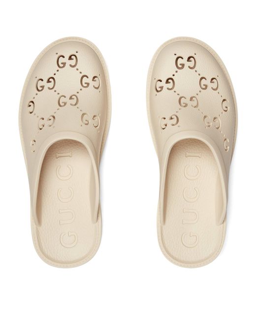 Gucci White Rubber Gg Perforated Slippers for men