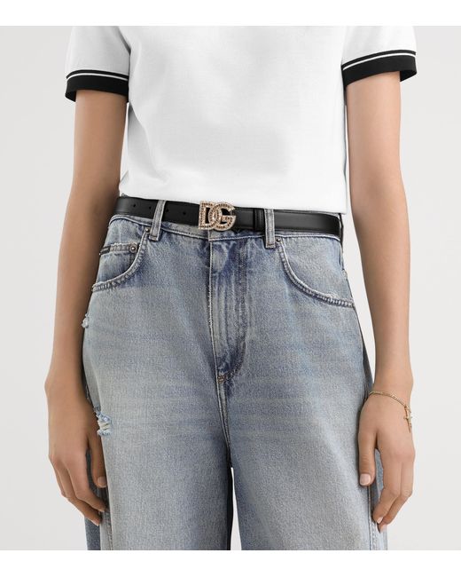 Dolce & Gabbana Black Calfskin Logo Belt
