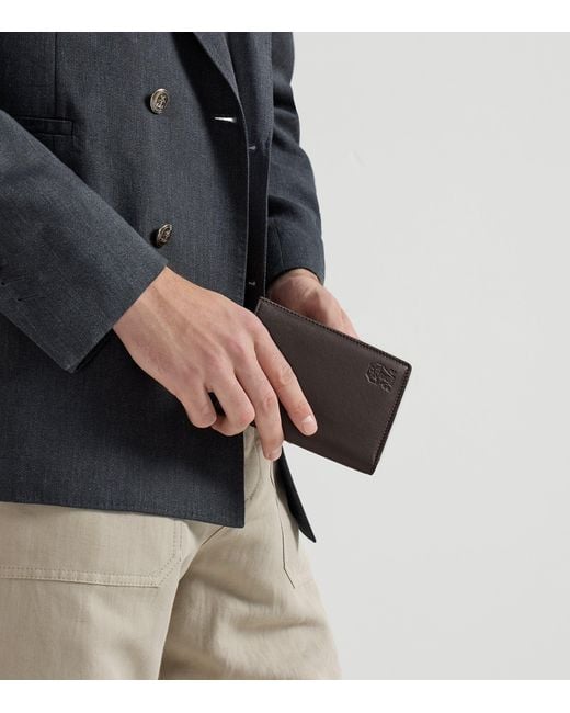 Brunello Cucinelli Black Leather Bifold Card Holder for men