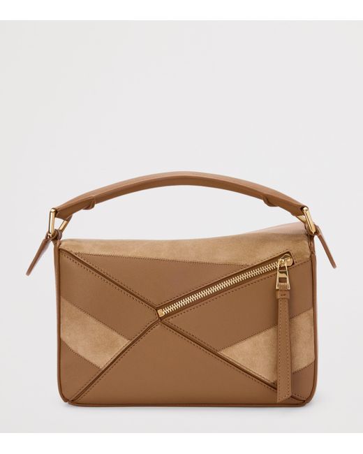 Loewe Brown Small Leather Stripe Puzzle Edge Top-Handle Bag