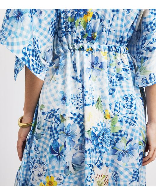 Mary Katrantzou Blue Satin Fleur De Vichy Taormina Kaftan Dress