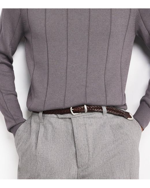 Eleventy Brown Leather Braided Belt for men