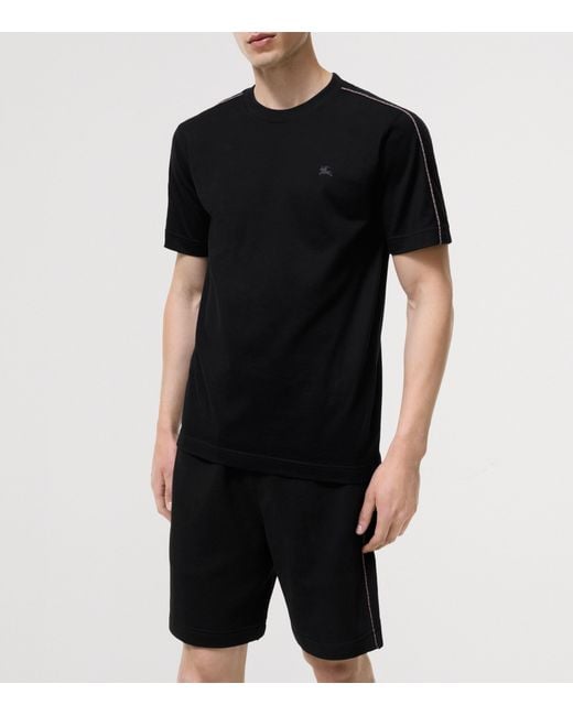 Burberry Black Cotton Check-Piping Slim T-Shirt