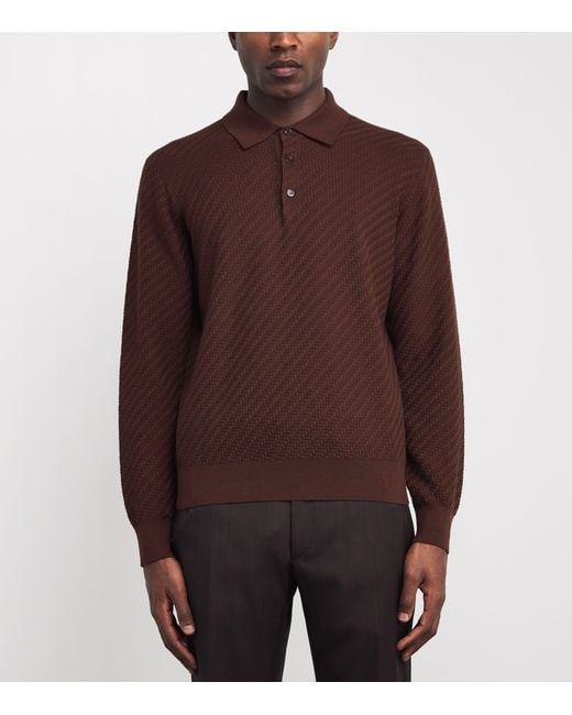 Brioni Brown Cotton-Silk-Cashmere Woven Polo Shirt for men