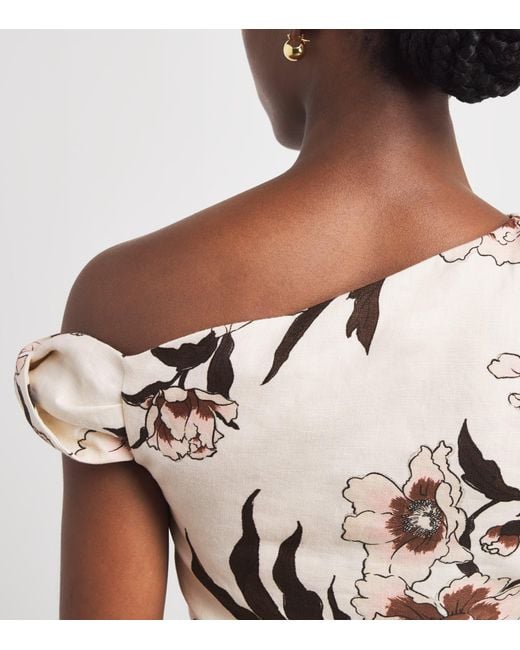 Sir White Linen One-Shoulder Peony Top