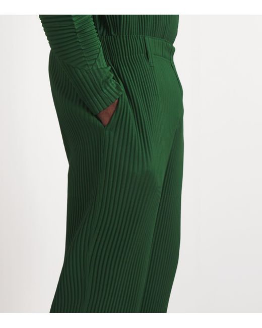 Homme Plissé Issey Miyake Green Pleated Straight Trousers for men