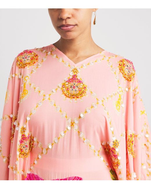 VERANDAH Pink Embellished Orchard Kaftan Maxi Dress