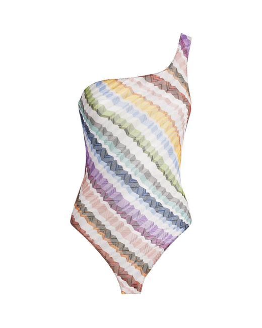 Missoni White Zigzag One-Shoulder Swimsuit