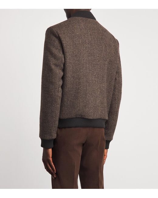 Corneliani Brown Wool Herringbone Bomber Jacket for men