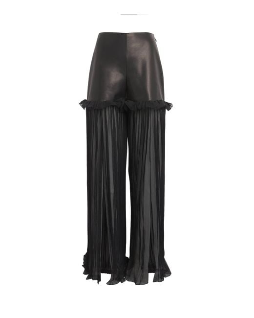 Nensi Dojaka Black Leather-Organza Trousers