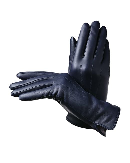 Aspinal Blue Wool-Cashmere Lined Leather Gloves