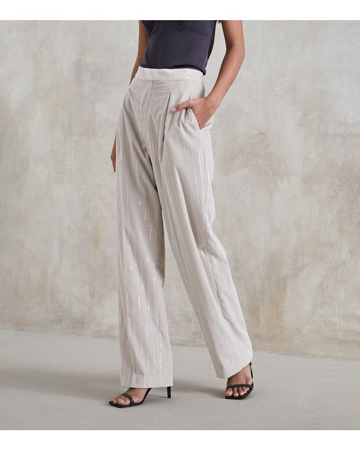 Brunello Cucinelli Cotton Embellished Wide-leg Trousers in Gray | Lyst