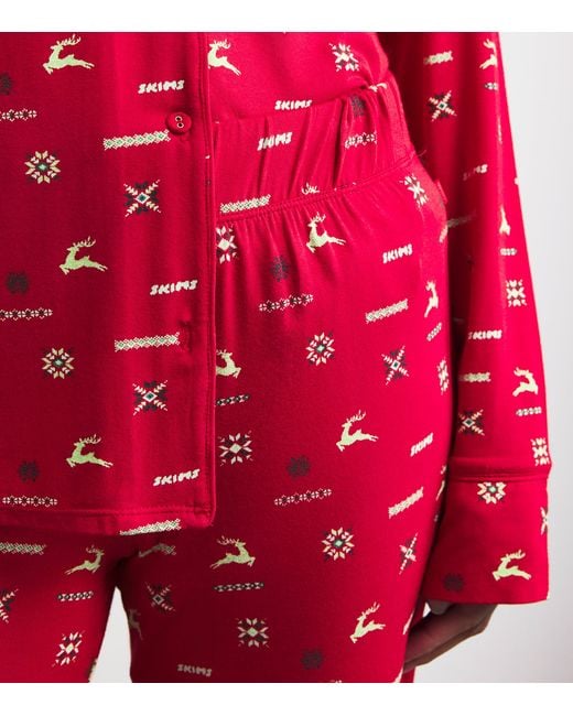 Skims Red Modal-Blend Festive Print Pyjama Set