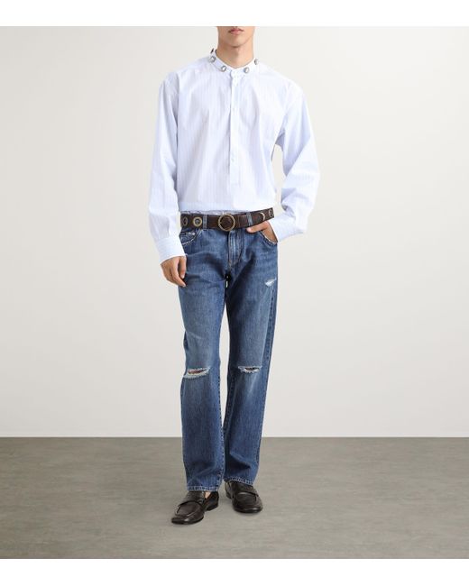 Dolce & Gabbana Blue Straight Leg Distressed Jeans for men