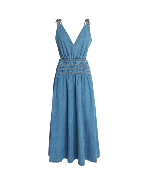 Maje Blue Denim Cut-Out Maxi Dress