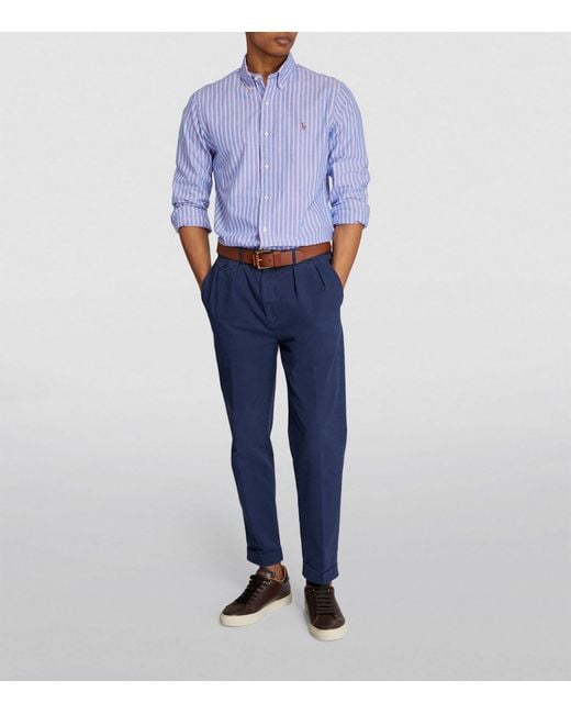 Polo Ralph Lauren Blue Cotton Striped Oxford Shirt for men