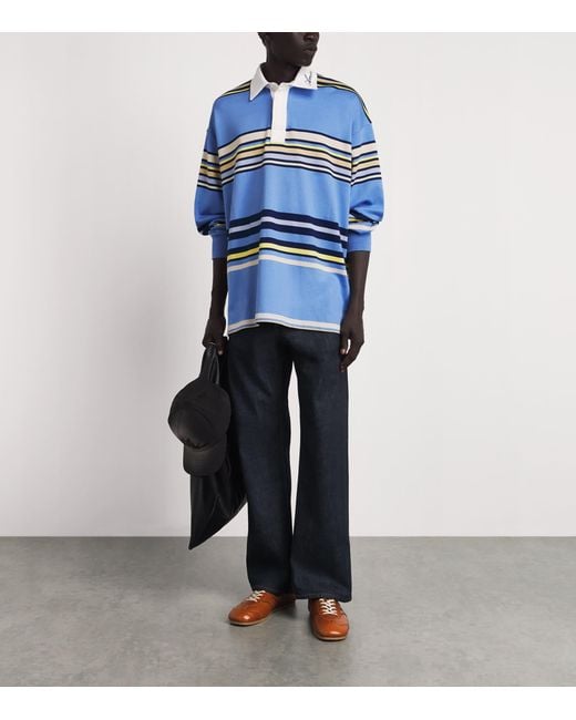 Amiri Blue Cotton Stripe Polo Shirt for men