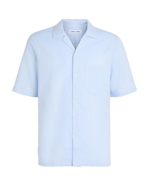 Samsøe & Samsøe Blue Organic Cotton Jacquard Saoscar Shirt for men