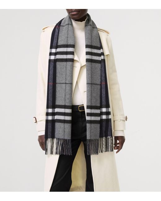 Burberry Gray Cashmere Reversible Check Scarf