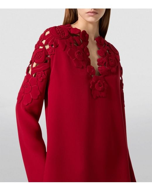 Valentino Garavani Red Silk Hibiscus-detail Maxi Dress