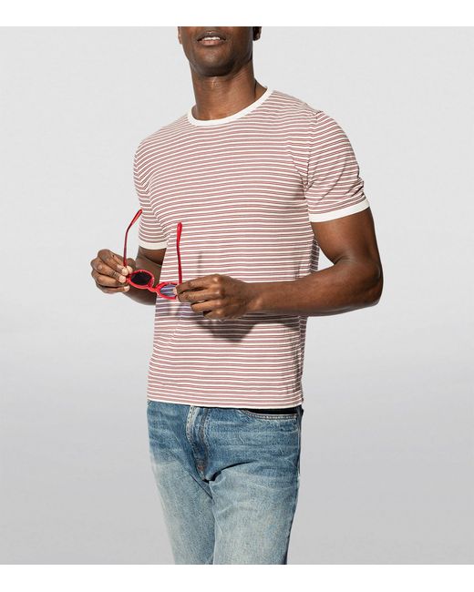 Isaia Cotton Striped T-shirt in Pink for Men | Lyst
