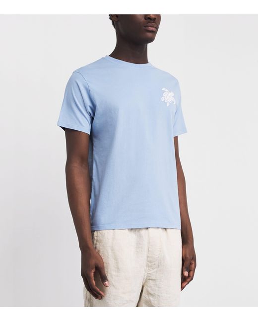 Vilebrequin Blue Organic Cotton Embroidered T-Shirt for men