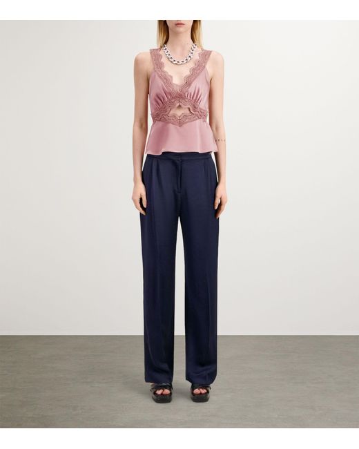 The Kooples Pink Silk-lace Cut-out Top