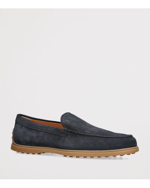 Tod's Blue Suede Pantofola Gommini Loafers