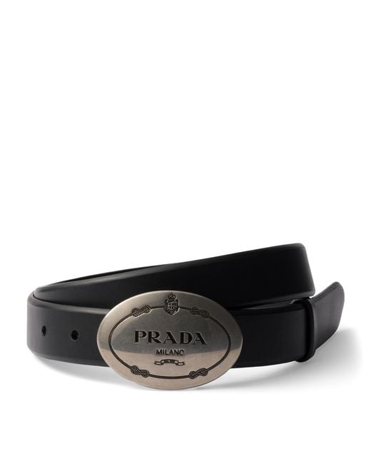Prada Black Leather Logo Belt