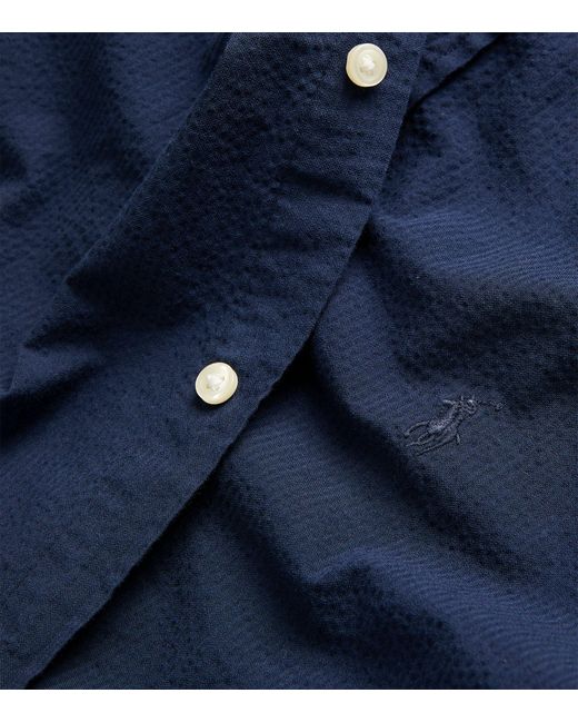 Polo Ralph Lauren Blue Seersucker Cotton Polo Pony Polo Shirt for men