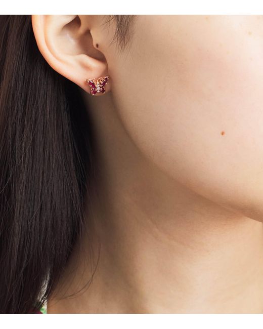 Suzanne Kalan Pink Diamond And Ruby Princess Mini Butterfly Stud Earrings