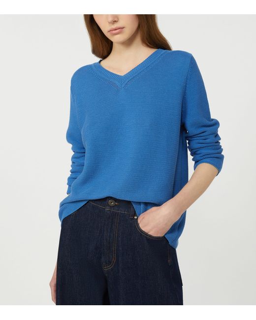 Weekend by Maxmara Blue Cotton V-Neck Sweater