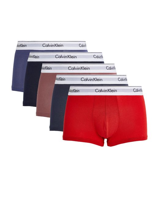Calvin Klein Red Cotton Stretch Trunks (pack Of 5) for men