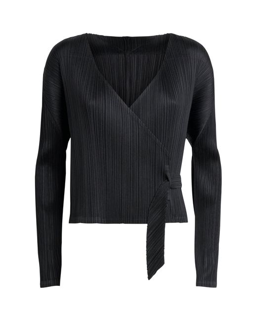 Pleats Please Issey Miyake Black Pleated Facade Cardigan