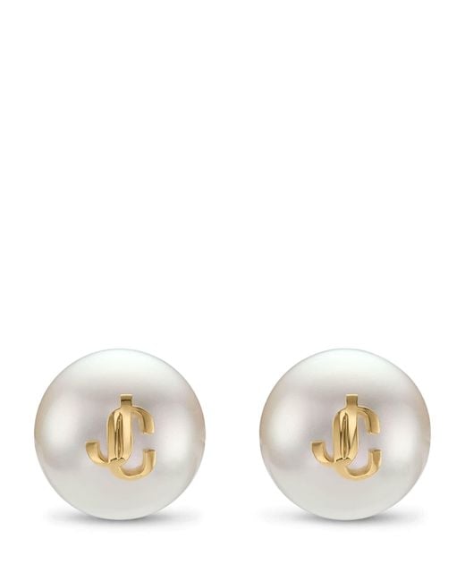 Jimmy Choo Metallic Faux Pearl Logo Stud Earrings