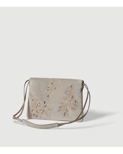 Brunello Cucinelli Gray Suede Bc Duo Pouch Shoulder Bag