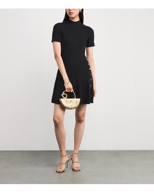 Maje Black Rib-Knit Embellished Mini Dress