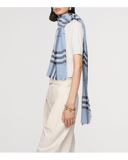 Burberry Blue Wool Wide Check Scarf