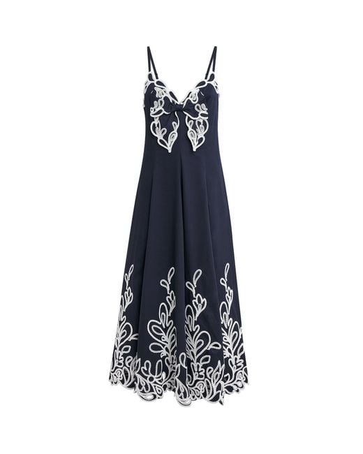 Cinq À Sept Blue Cotton Poplin Paisley Bloom Dama Midi Dress