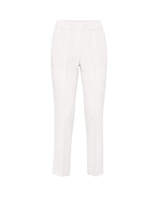 Brunello Cucinelli White Crepe Cady Slim Trousers