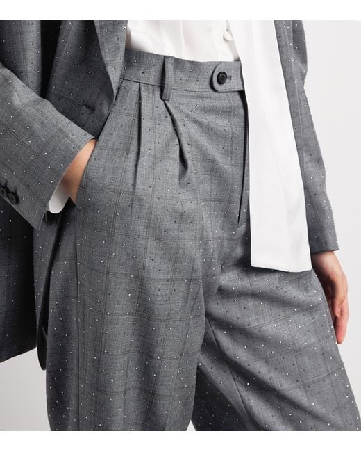 Sandro Gray Wool Rhinestone Straight Trousers