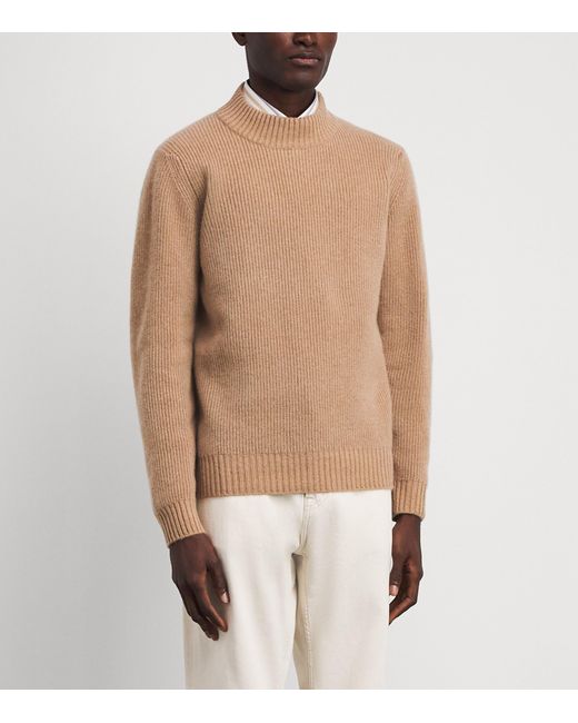FIORONI CASHMERE Brown Cashmere Ribbed Sweater for men