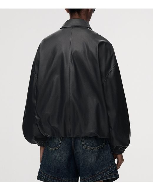 Loewe Black Leather Flap Bomber Jacket