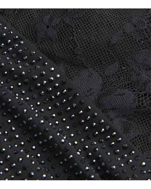Self-Portrait Black Rhinestone-Lace One-Shoulder Top