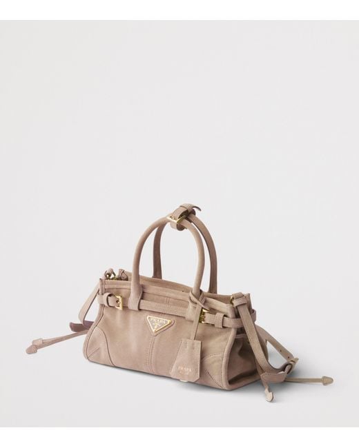 Prada Brown Mini Suede Bonnie Top-Handle Bag