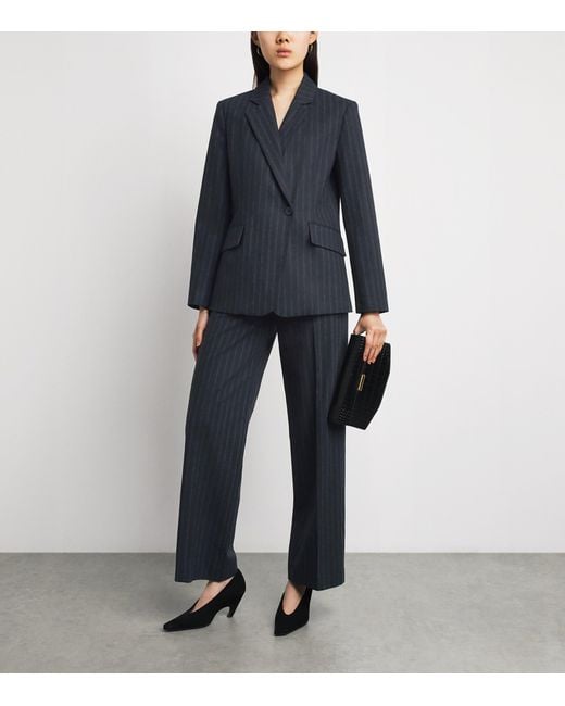 Claudie Pierlot Blue Wool Pinstripe Asymmetric Blazer