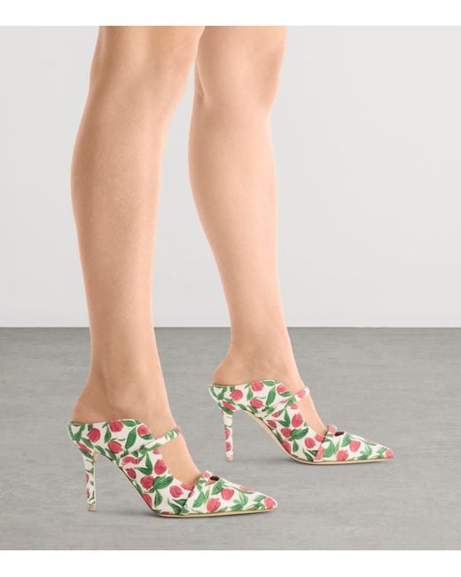 Malone Souliers White Canvas Tulip Print Maureen Heeled Mules 85