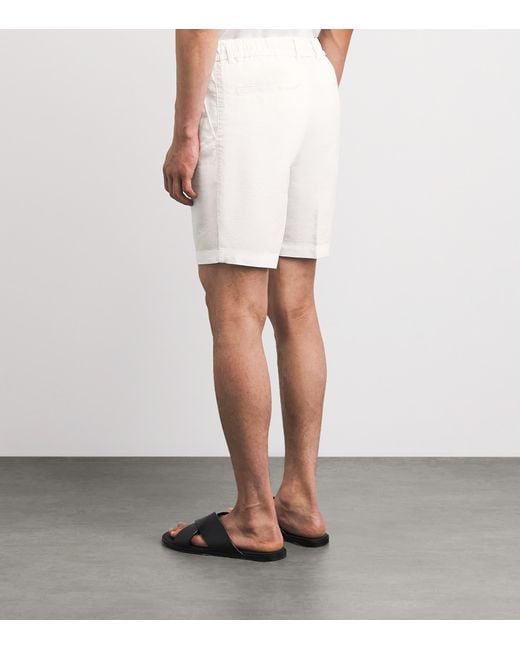 Boss White Linen-Blend Drawstring Shorts for men