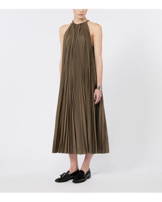 Max Mara Natural Pleated Halterneck Midi Dress