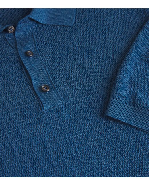 Isaia Blue Silk-Linen Polo Shirt for men